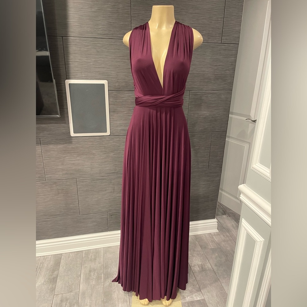 NEW TWOBIRDS Bridesmaid PROM Convertible Jersey GOWN SIZE 0-12 $330 PLUM